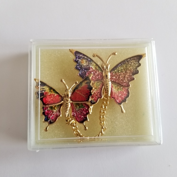 Vintage glitter butterfly brooch set New old stock Gold tone insect bug - Picture 4 of 12